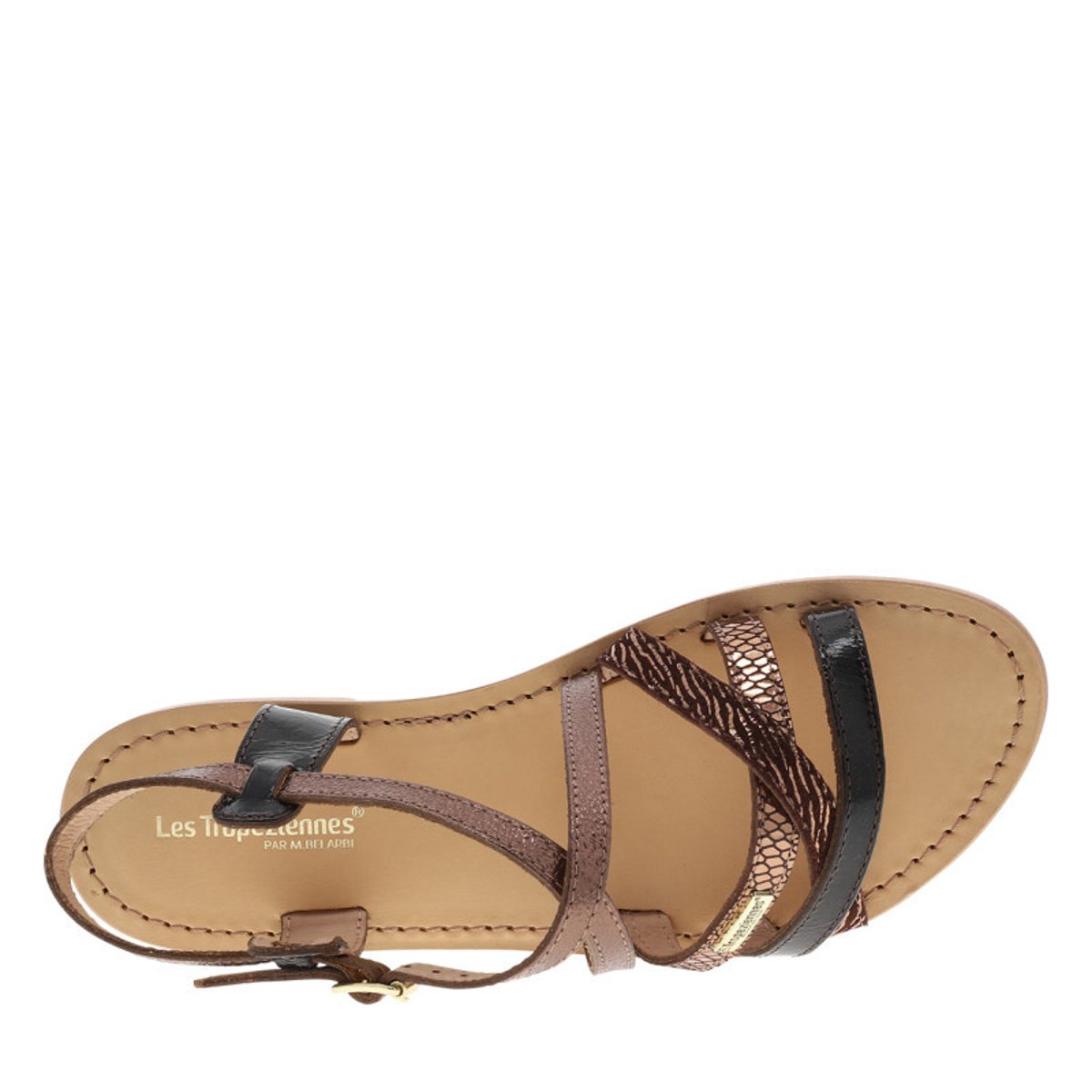 Sandales en cuir chocolat à semelle plate et à boucle à ardillon marron, LES TROPEZIENNES PAR M.BELARBI