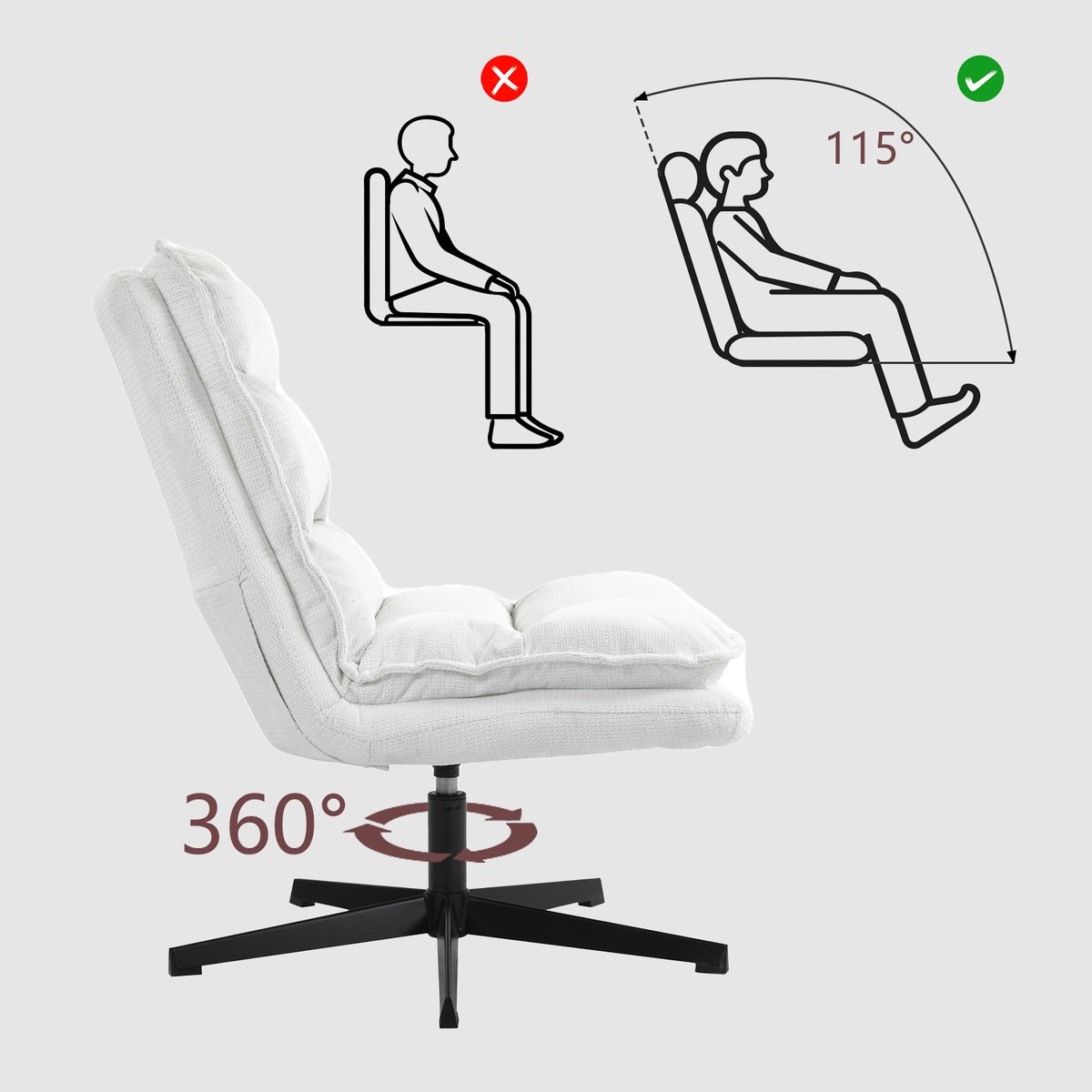 Fauteuil relax pivotant sans accoudoirs, AESTON blanc, MEUBLES COSY