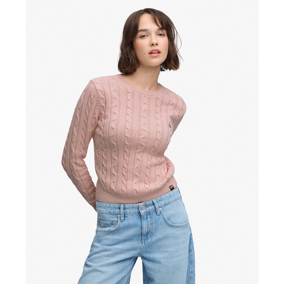 Pull en maille torsadée Essentials SD&CO rose pâle, SUPERDRY