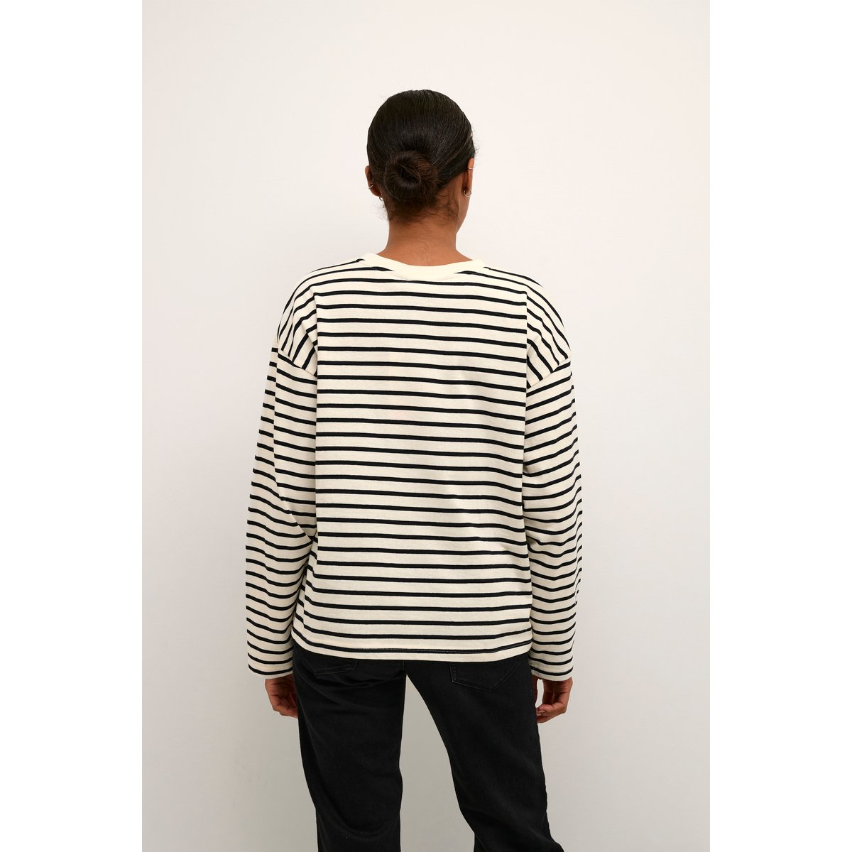 T-shirt à manches longues blanc antique white black stripe, KAFFE