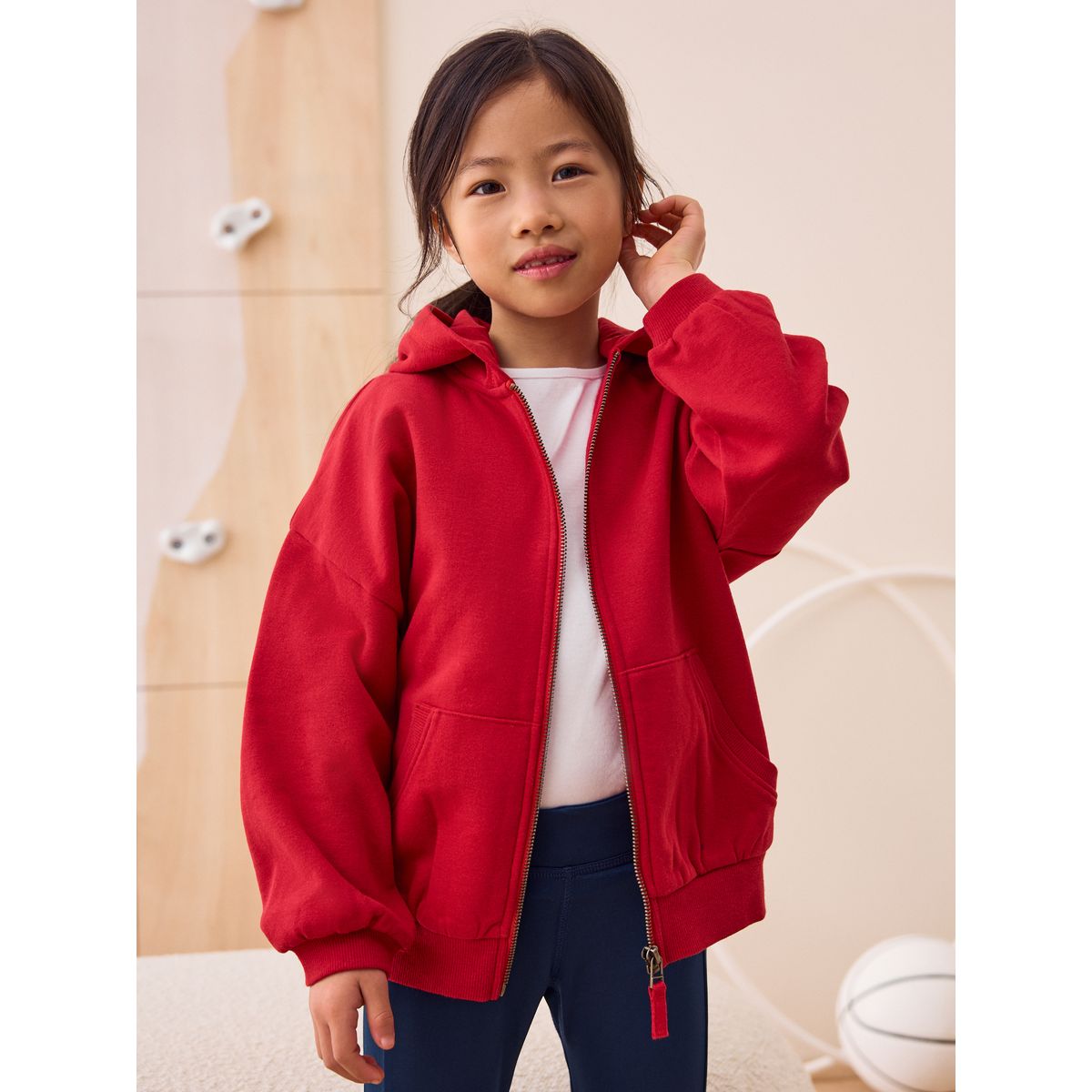 Sweat à capuche sport zippé rouge, NEXT
