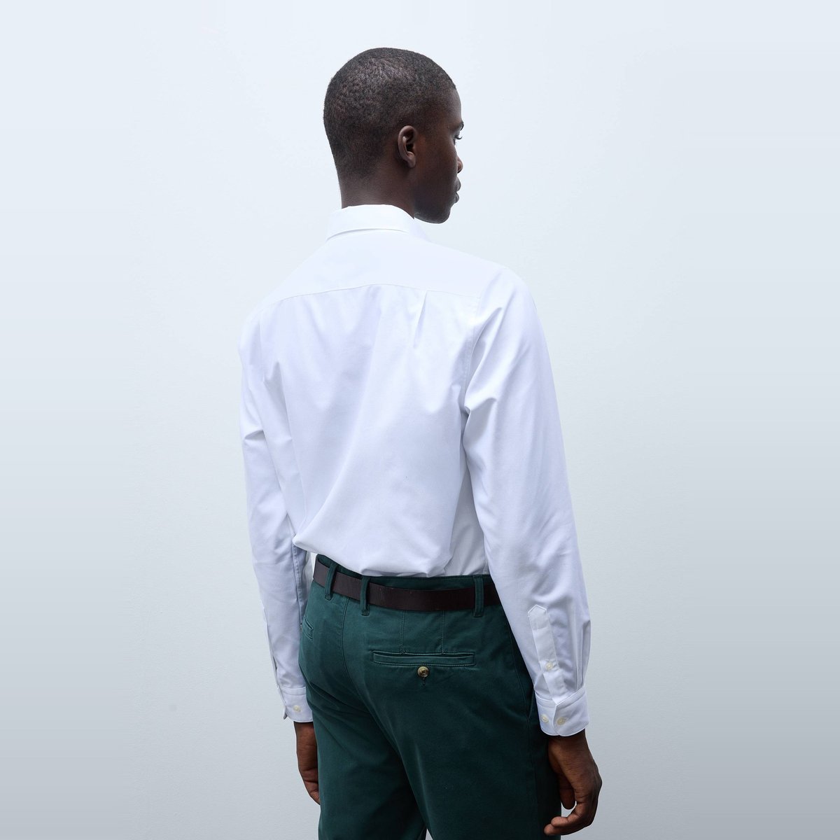 Chemise formelle au tissé diagonal col boutonné en coton blanc, MONOPRIX