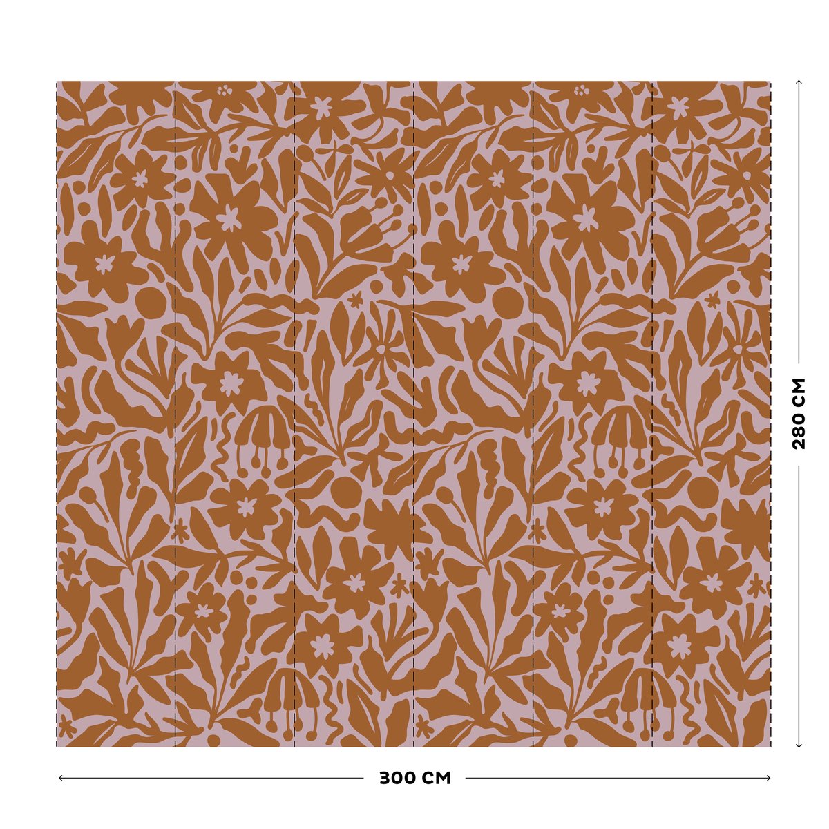 Papier peint panoramique méli mélo de fleurs rouge orangé sur fond rose, ART FOR THE HOME
