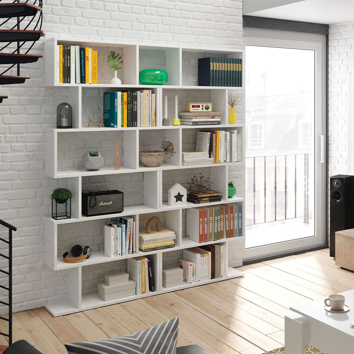 Bibliothèque avec 6 niveaux H192 cm - Athena blanc, CALICOSY