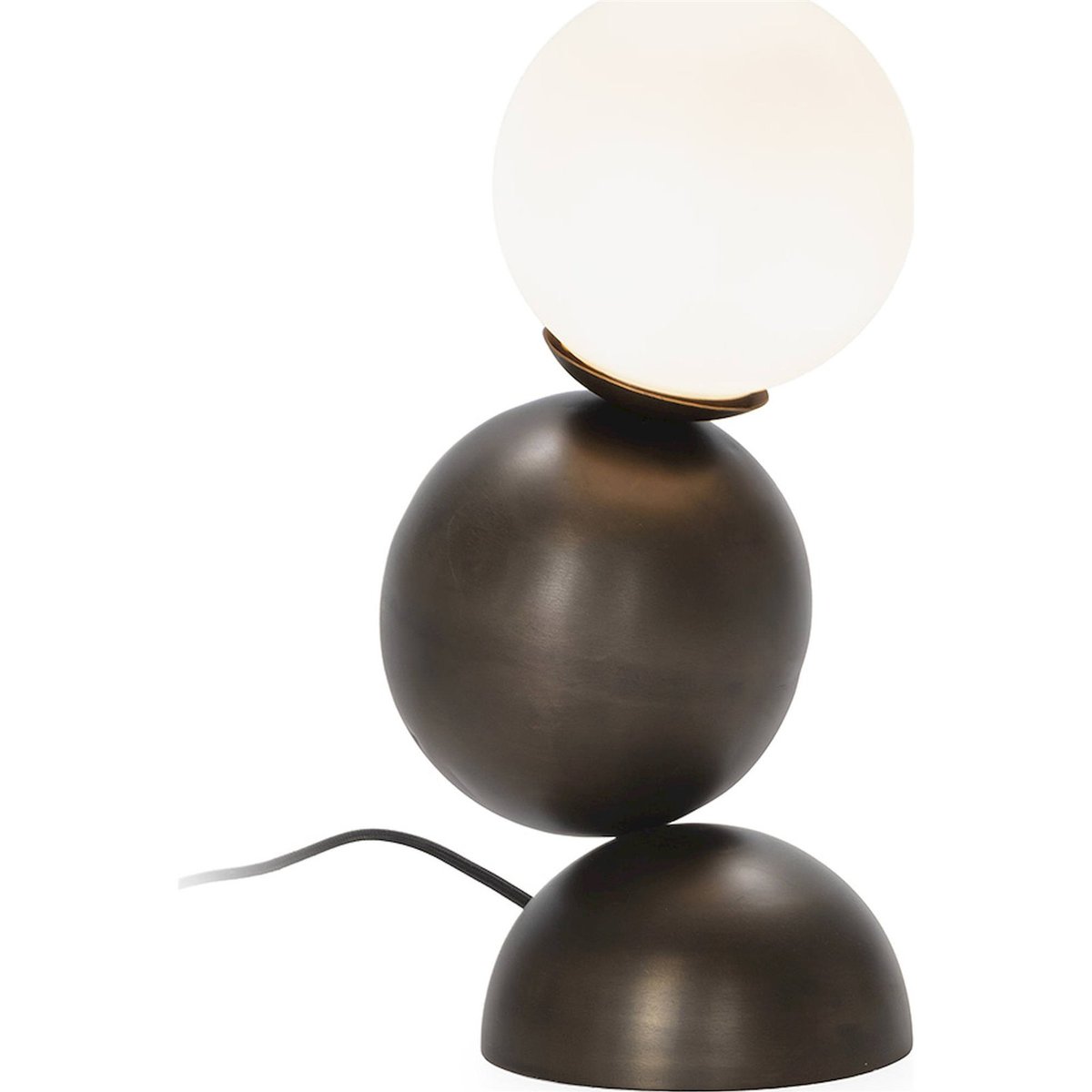 Lampe de table globe en verre et métal bronze vieilli et blanc, RECOLLECTION