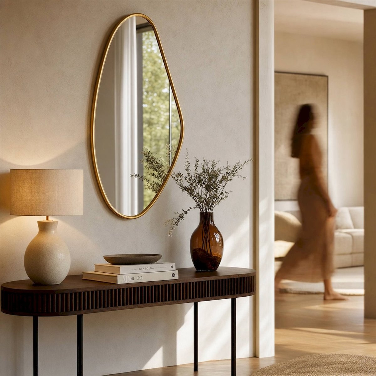 Miroir abstrait en verre doré, RECOLLECTION