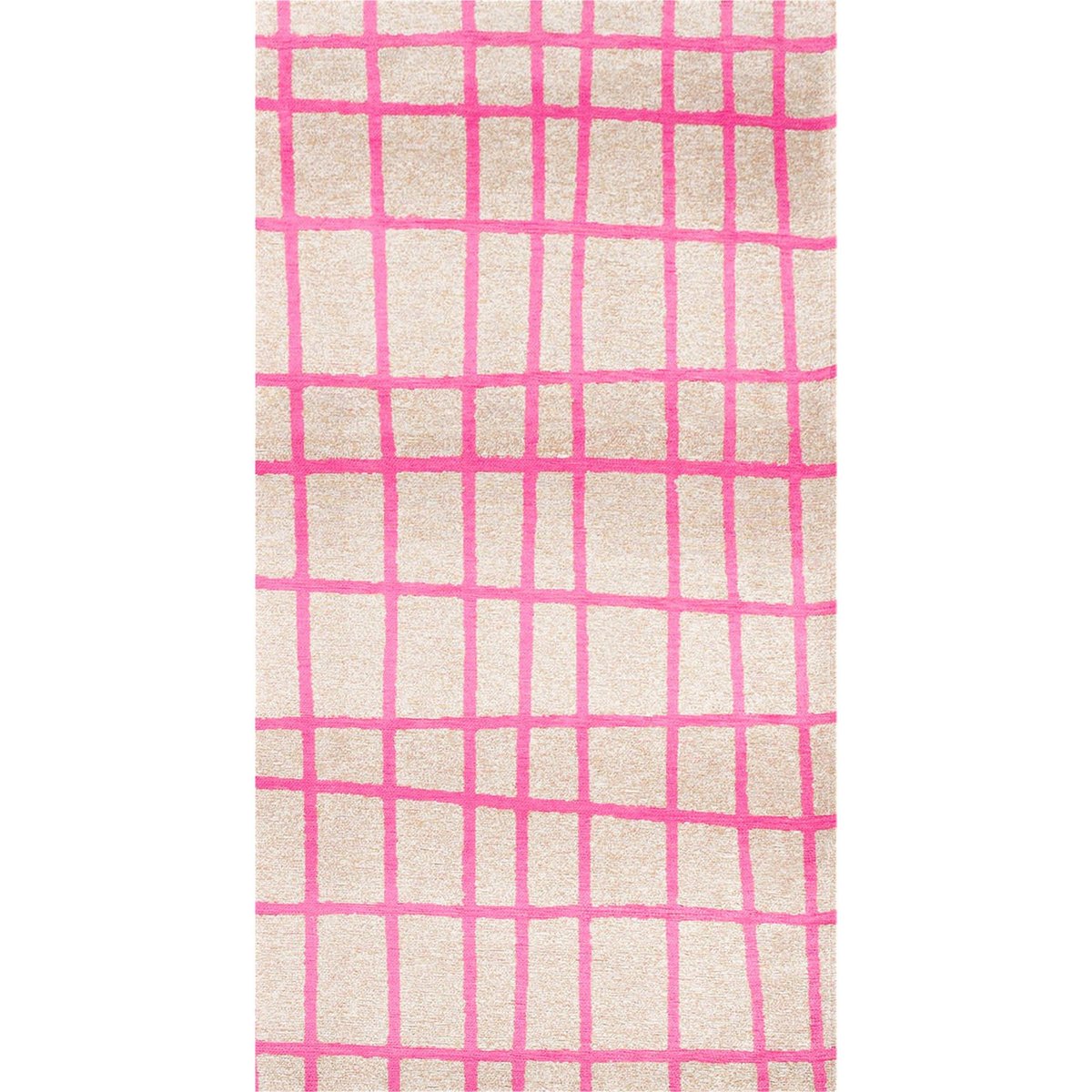 Tapis intérieur extérieur jacquard, CARO rose fuchsia sur fond beige clair, RECOLLECTION