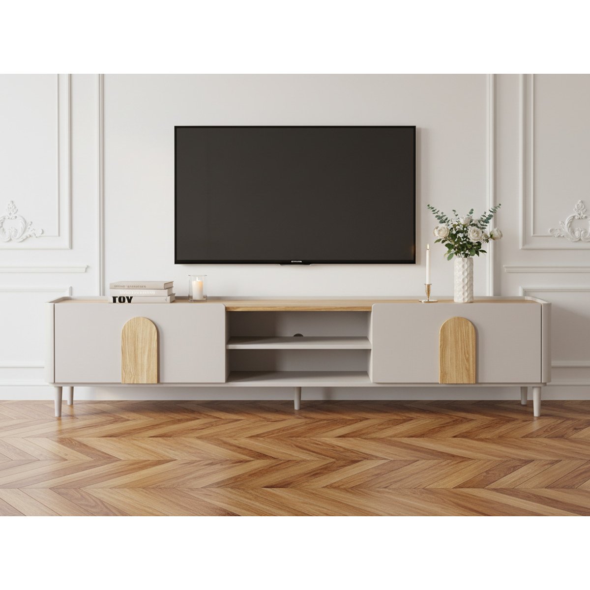 Meuble TV 220 cm , ENYRA beige, BOBOCHIC
