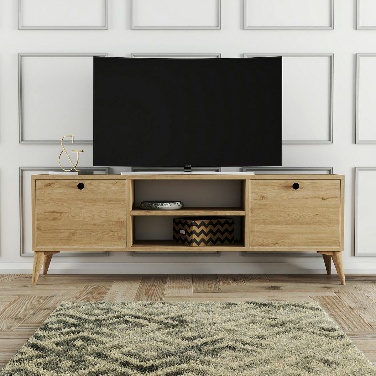 Meuble TV scandinave décor bois 2 portes 2 niches UMEA bois naturel, PIER IMPORT