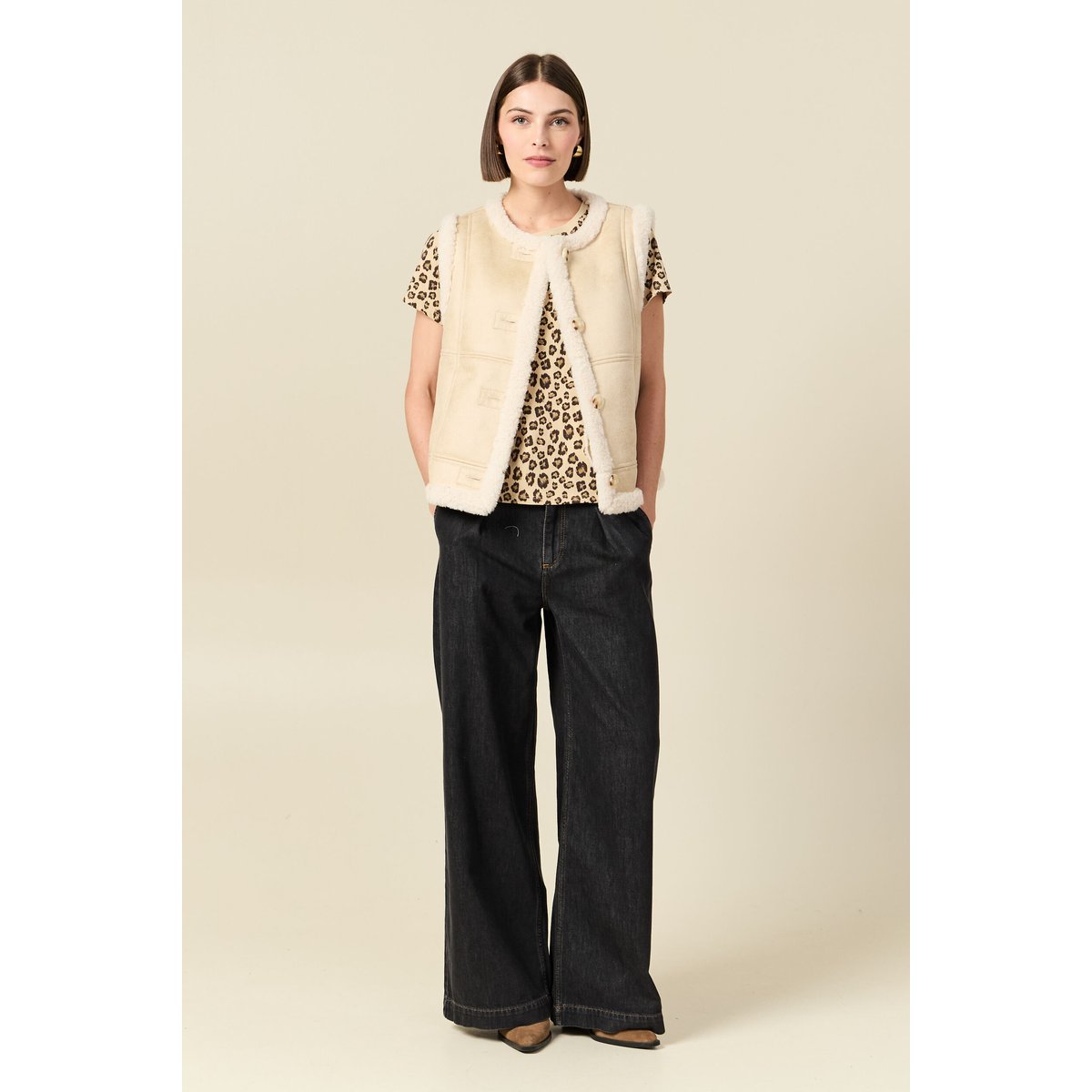 T-shirt manches courtes beige moyen, BONOBO