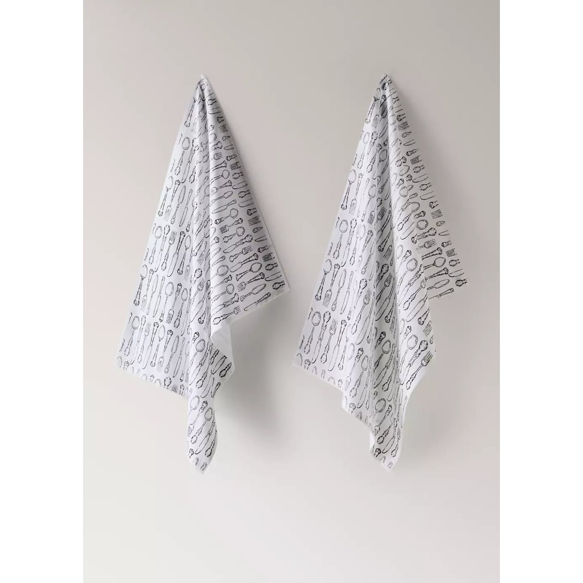 Torchon de cuisine en coton imprimé couverts blanc cassé, MANGO HOME