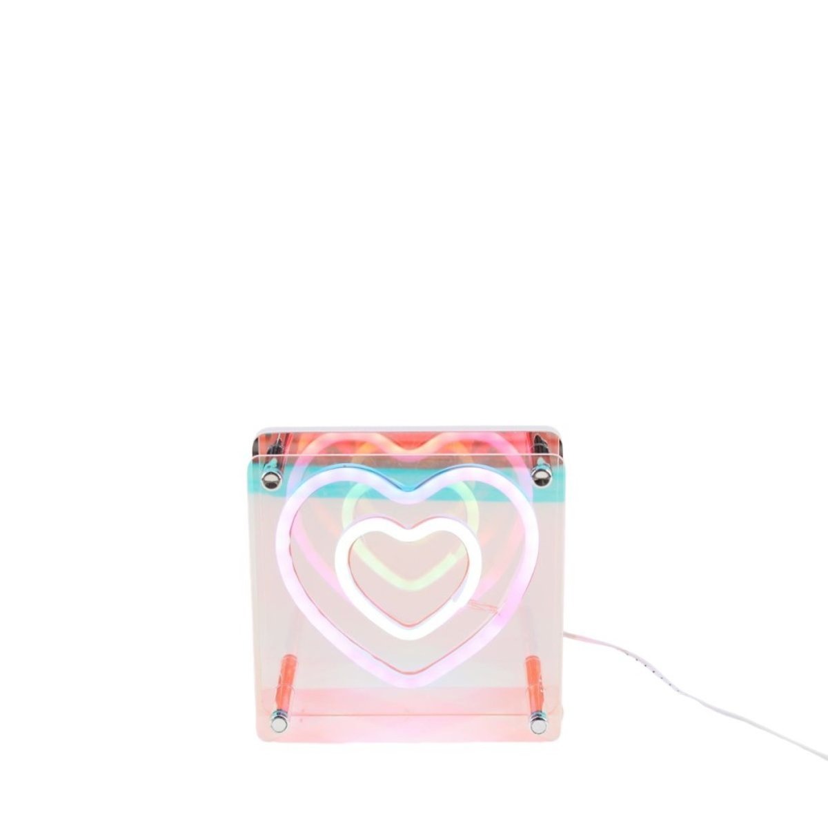 Cadre néon double coeur coloré 15x15cm gris, ORNAMI