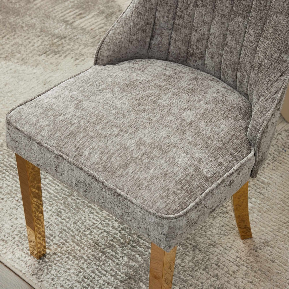Lot de 6 chaises en tissu chenille avec pieds métal doré, GERRYC gris, MEUBLES COSY