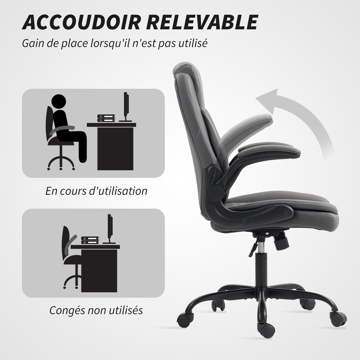 Chaise de bureau Polyuréthane Gris foncé gris foncé, HOMCOM