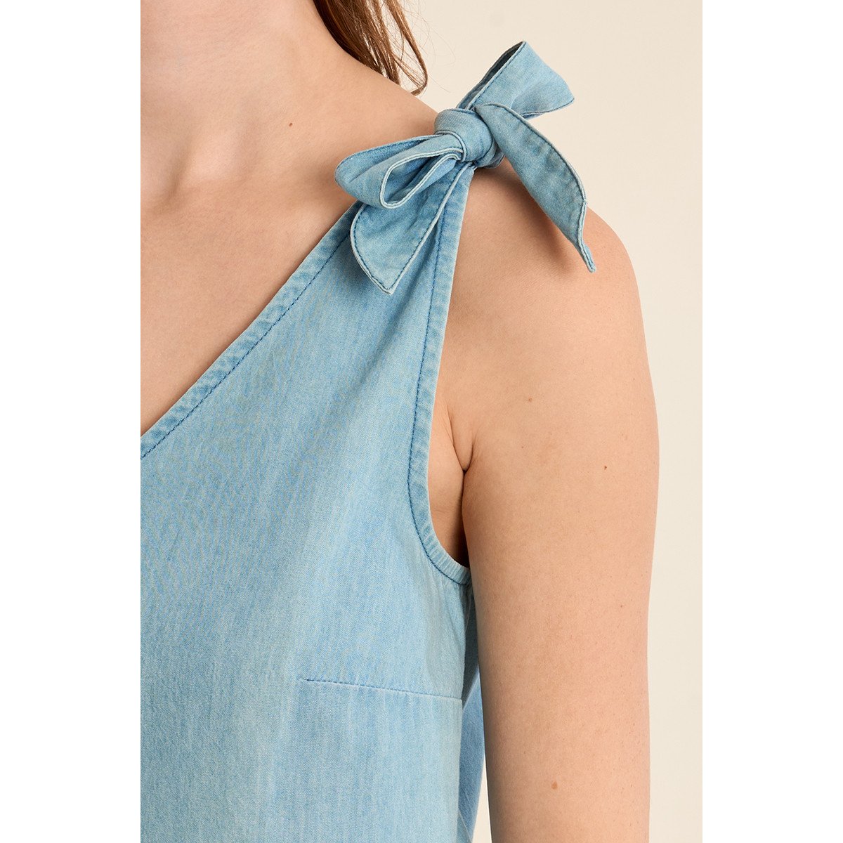 Débardeur en coton, bretelles à nouer bleu, MOLLY BRACKEN