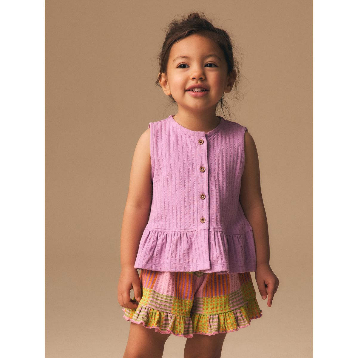Ensemble débardeur à basque et short carreaux violets lilas, NEXT