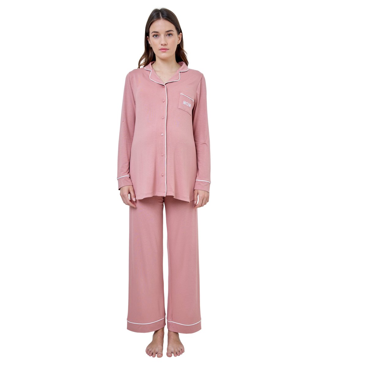 Ensemble 2 pièces pyjama uni de grossesse bois de rose, VERTBAUDET