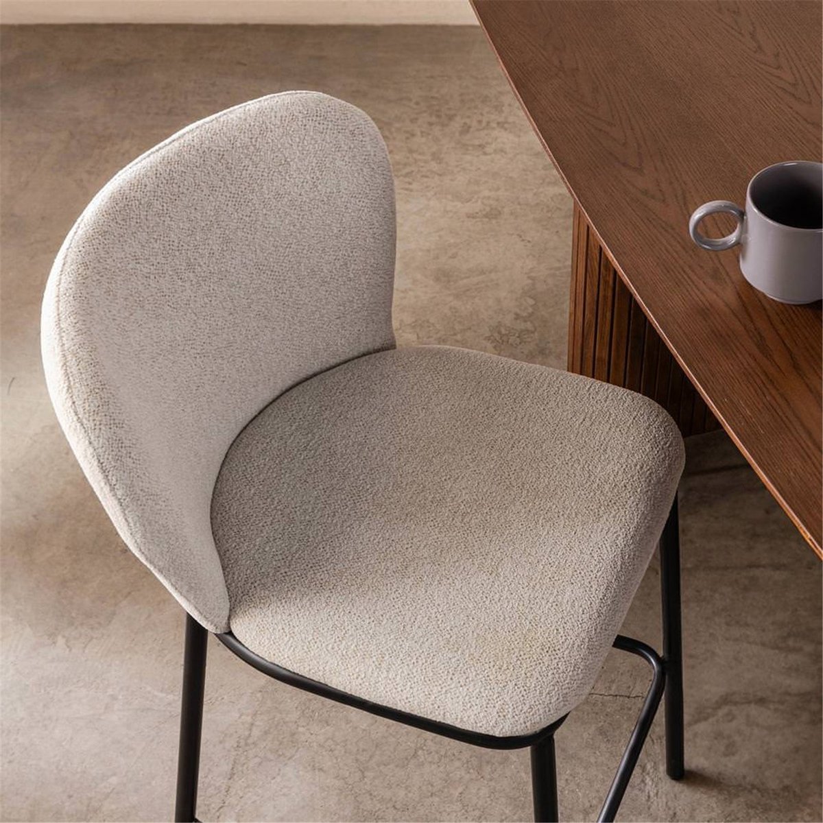 Chaise de bar tissu collection NIKA beige clair et noir, RECOLLECTION
