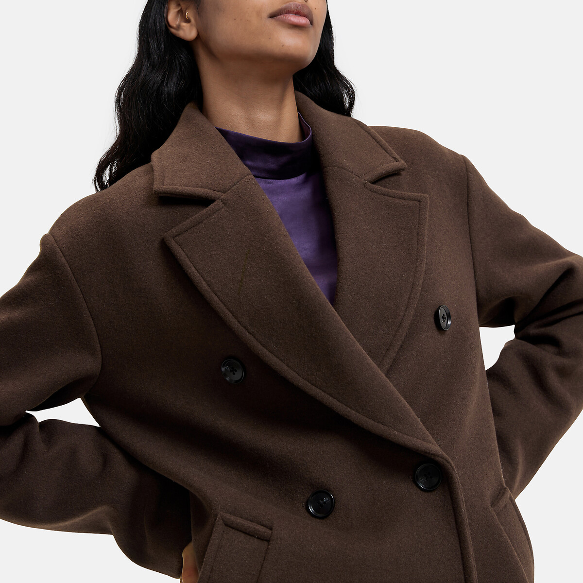 Abrigo de paño de lana mezclada, Signature BARNABE marrón, LA REDOUTE COLLECTIONS