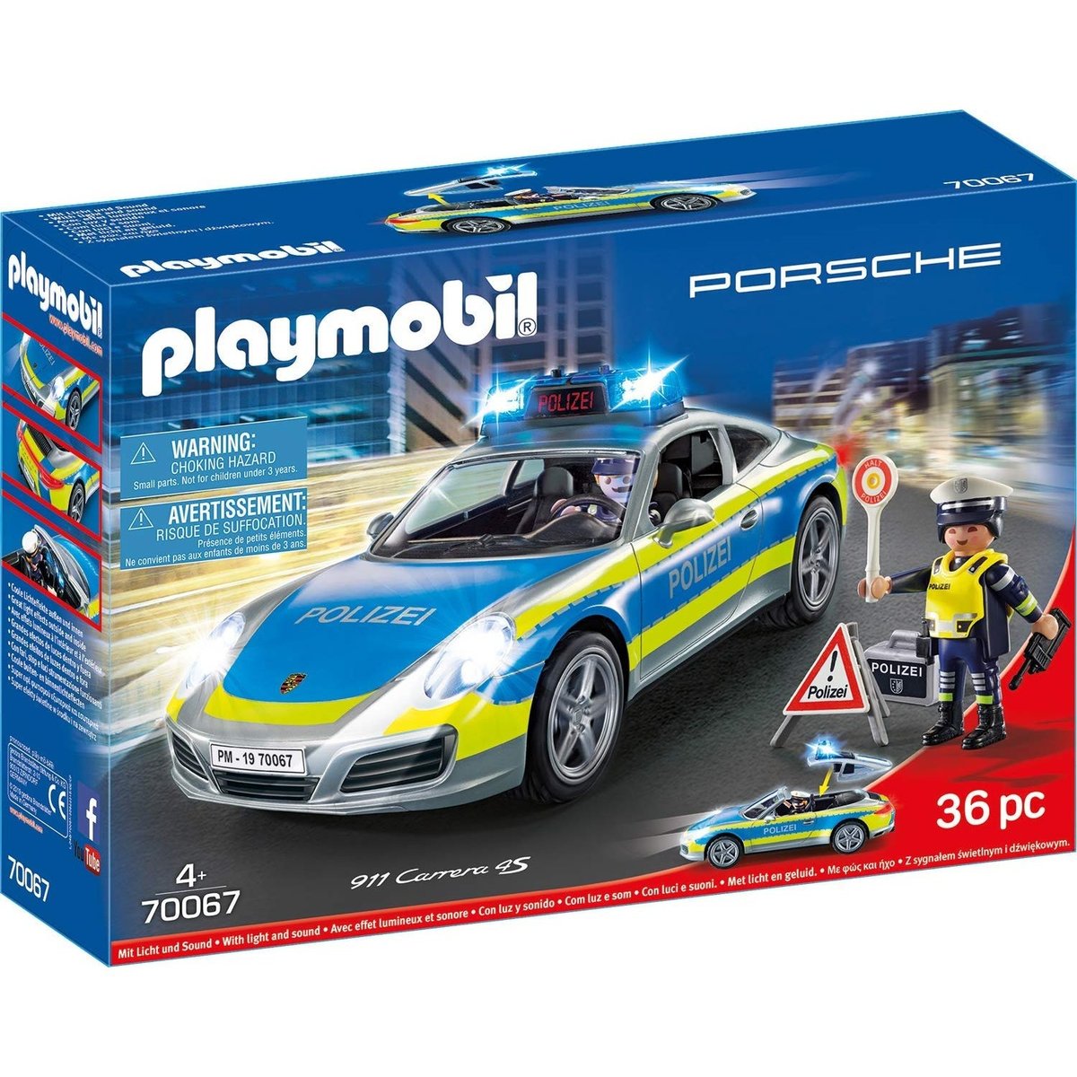 City actionPorsche 911 Carrera 4S Police multicolore, PLAYMOBIL