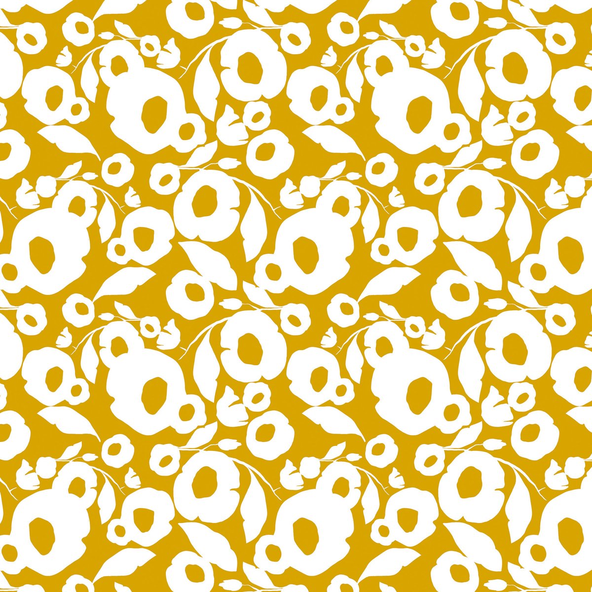 Nappe de table ronde Fleurs stylisées d'été ocre, blanc, ART FOR THE HOME