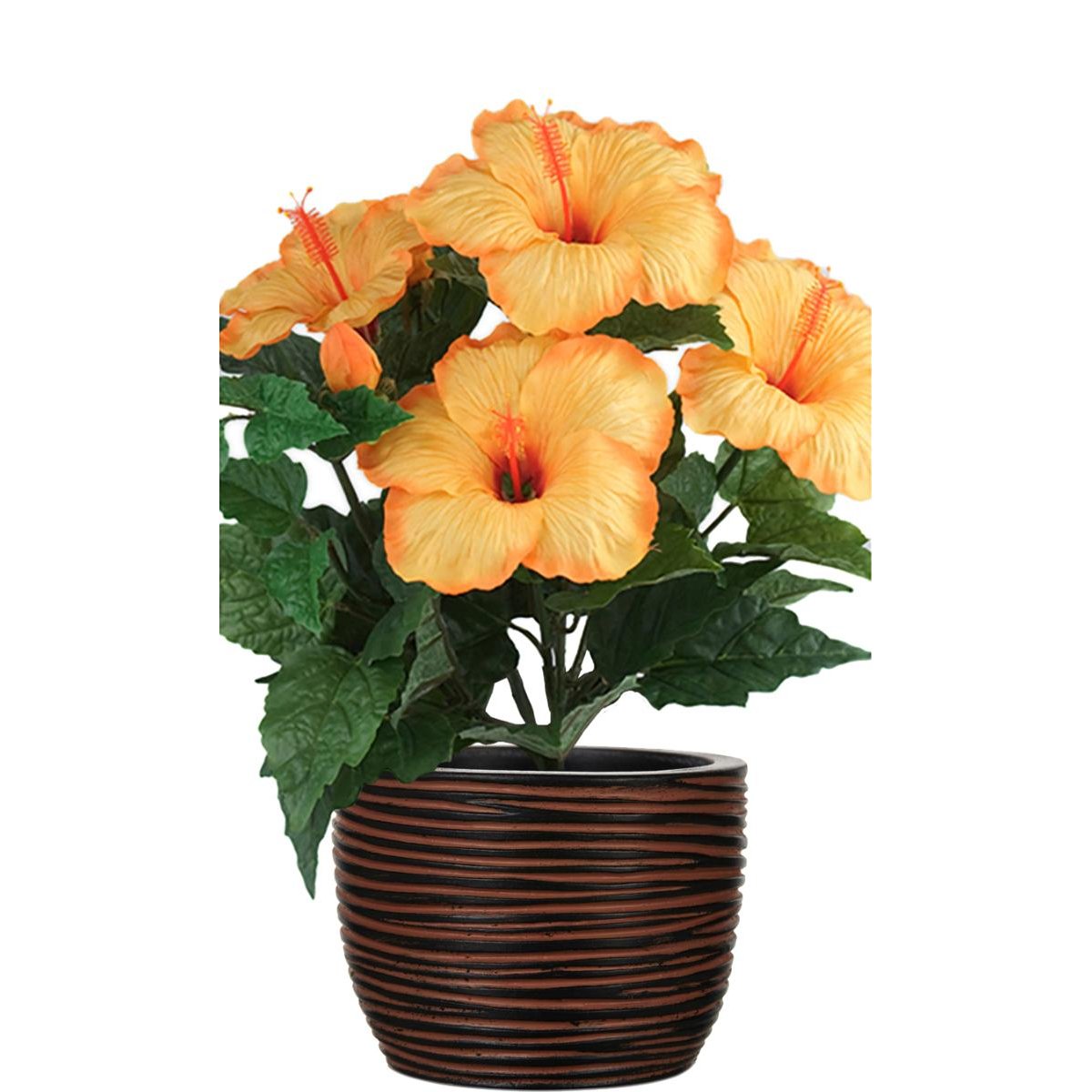 Hibiscus artificiel en pot H 38 cm 6 têtes Or v002238, ARTIFICIELLES