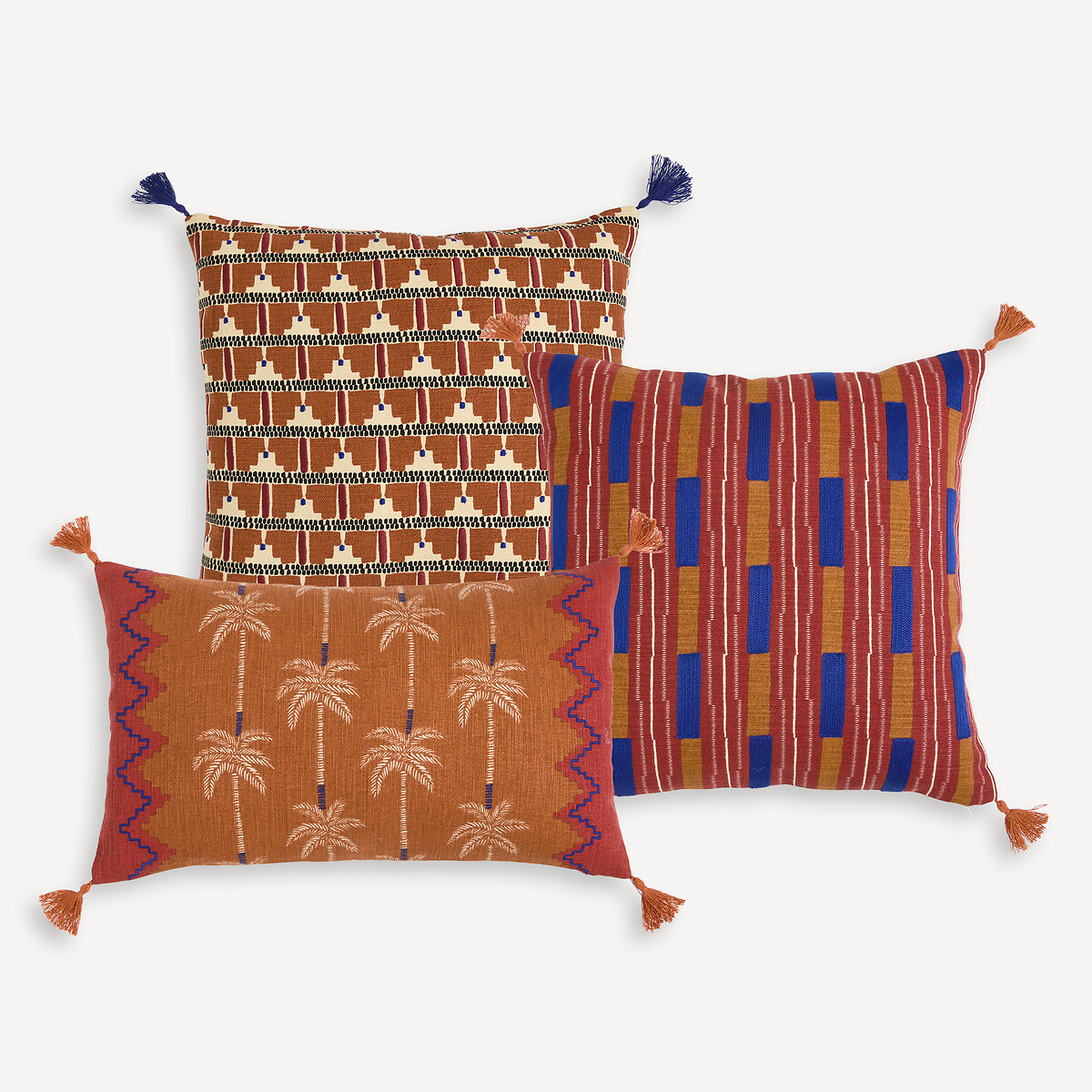 Housse de coussin, 80% coton, 20% lin, 45 x 45 cm, TINARI rouge, LA REDOUTE INTERIEURS