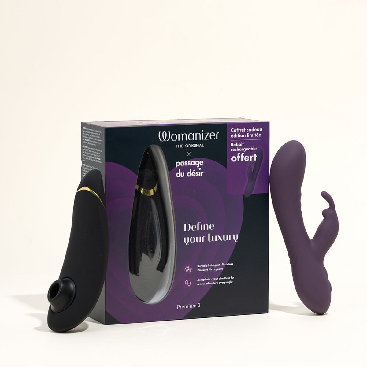 Stimulateur Clitoridien Premium 2-Edition spéciale Premium 2 + Rabbit noir, WOMANIZER