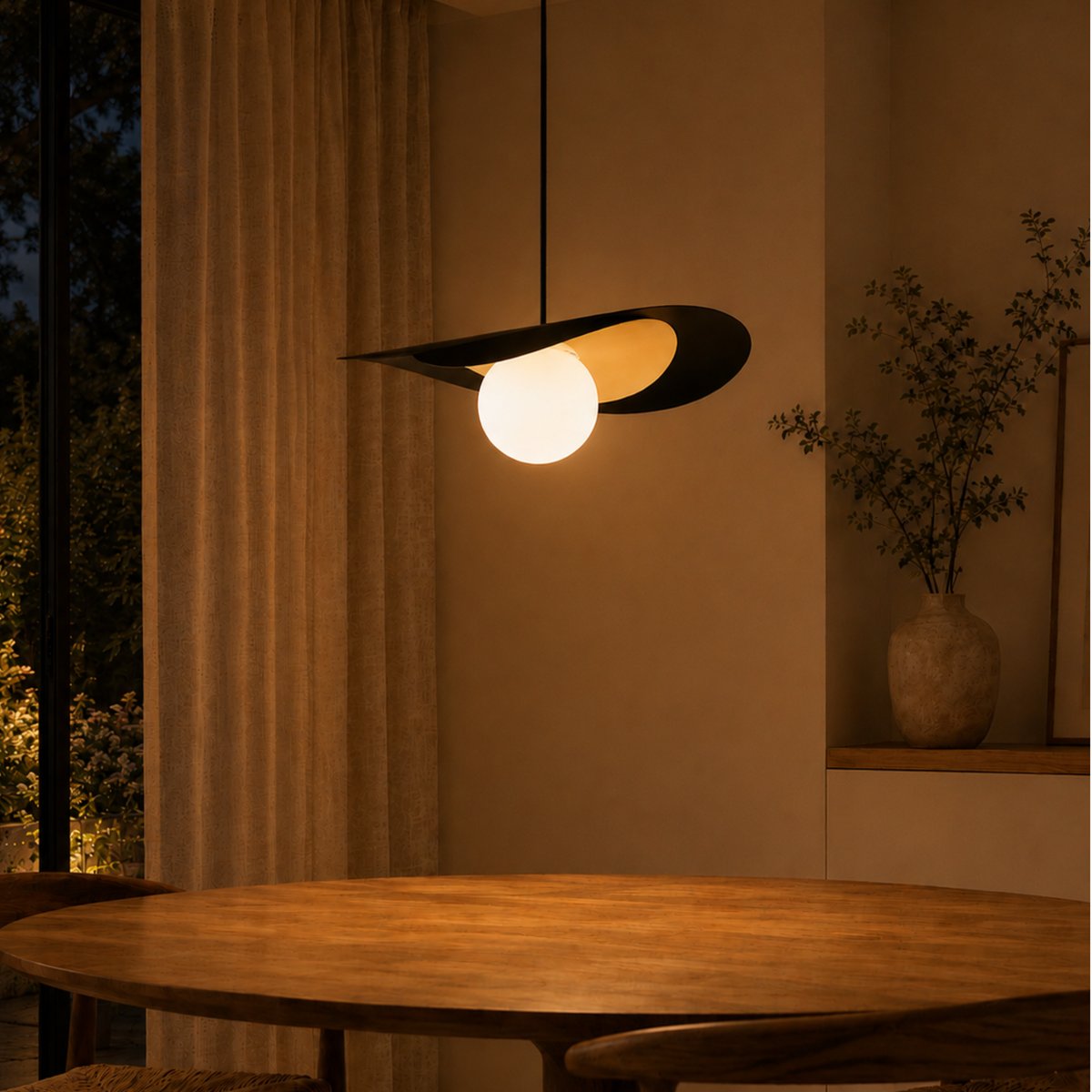 Suspension en métal 50 cm - IRIS noir et doré, MAISON PAVANE