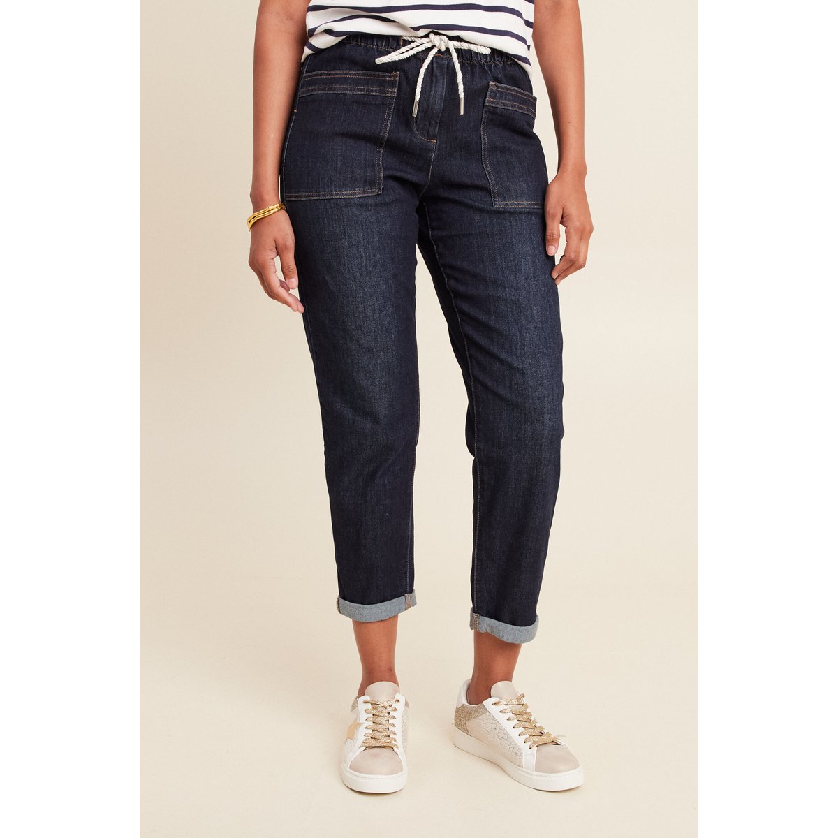 Jean large à coulisse denim brut, BREAL