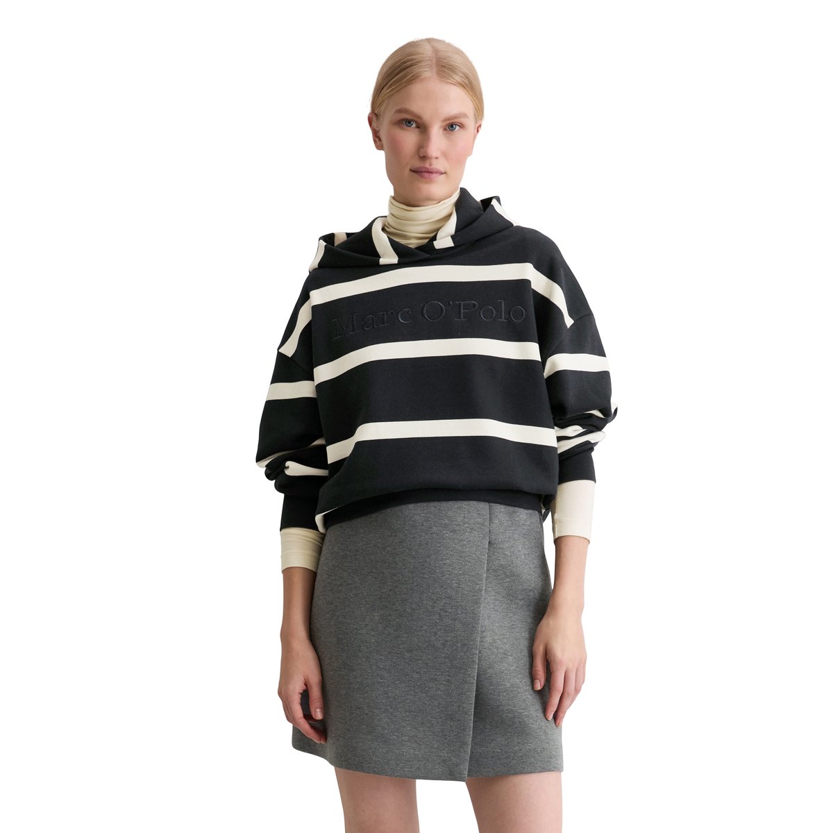 Hoodie rayé relaxed en coton organique bleu foncé, MARC O'POLO