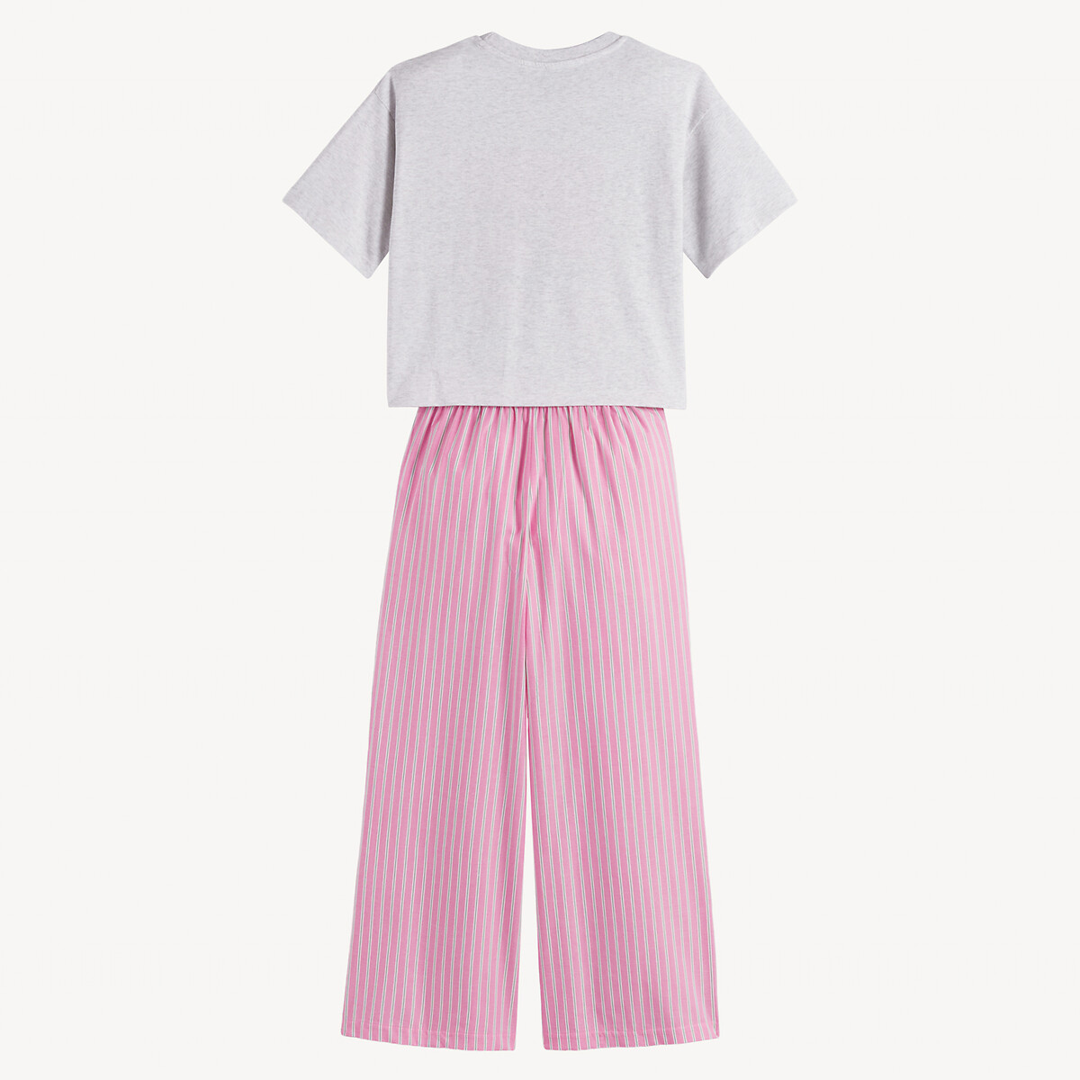 Pijama de algodão, T-shirt e calças às riscas cinzento/rosa, LA REDOUTE COLLECTIONS