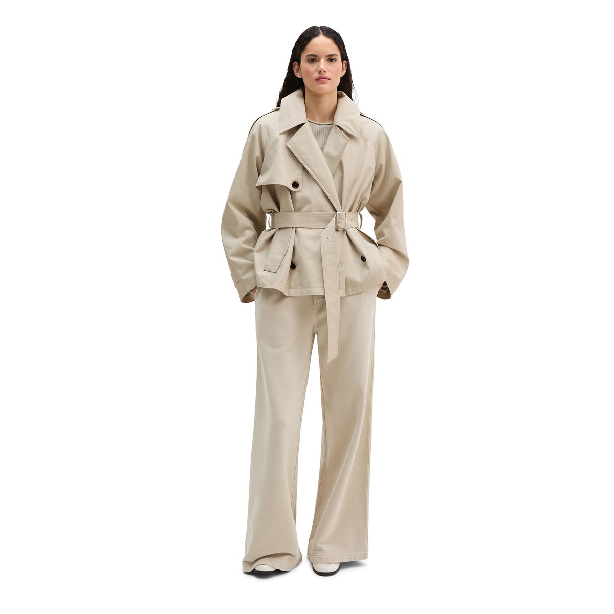 Veste trench régulière en mélange de coton organique et de lyocell gris clair, MARC O'POLO