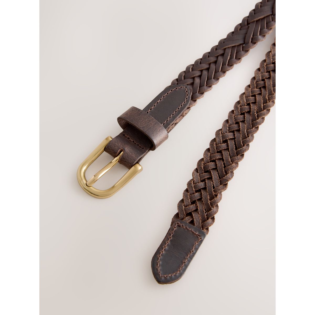 Ceinture fine en cuir tressé marron chocolat, NEXT