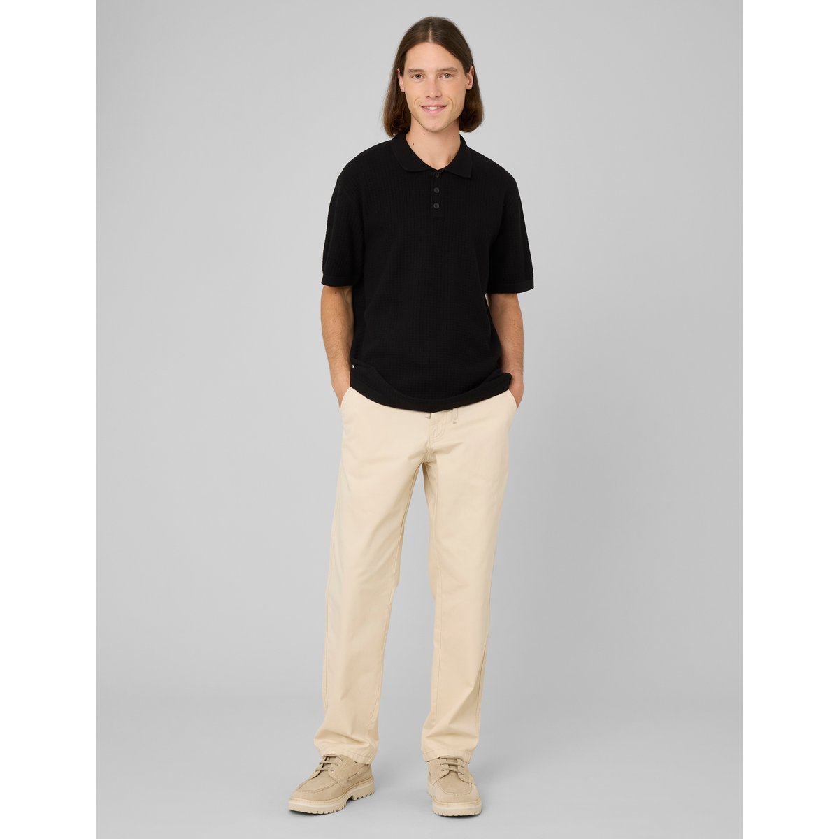 Polo maille côtelée noir, BZB
