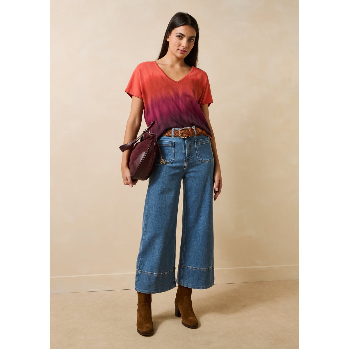 Pull manches courtes en coton biologique imprimé vin/lipstick, LA FEE MARABOUTEE