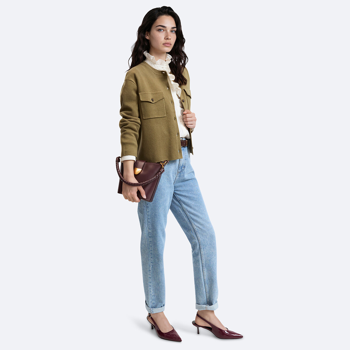 Cardigan en maille milano laine et coton vert kaki, LA REDOUTE COLLECTIONS