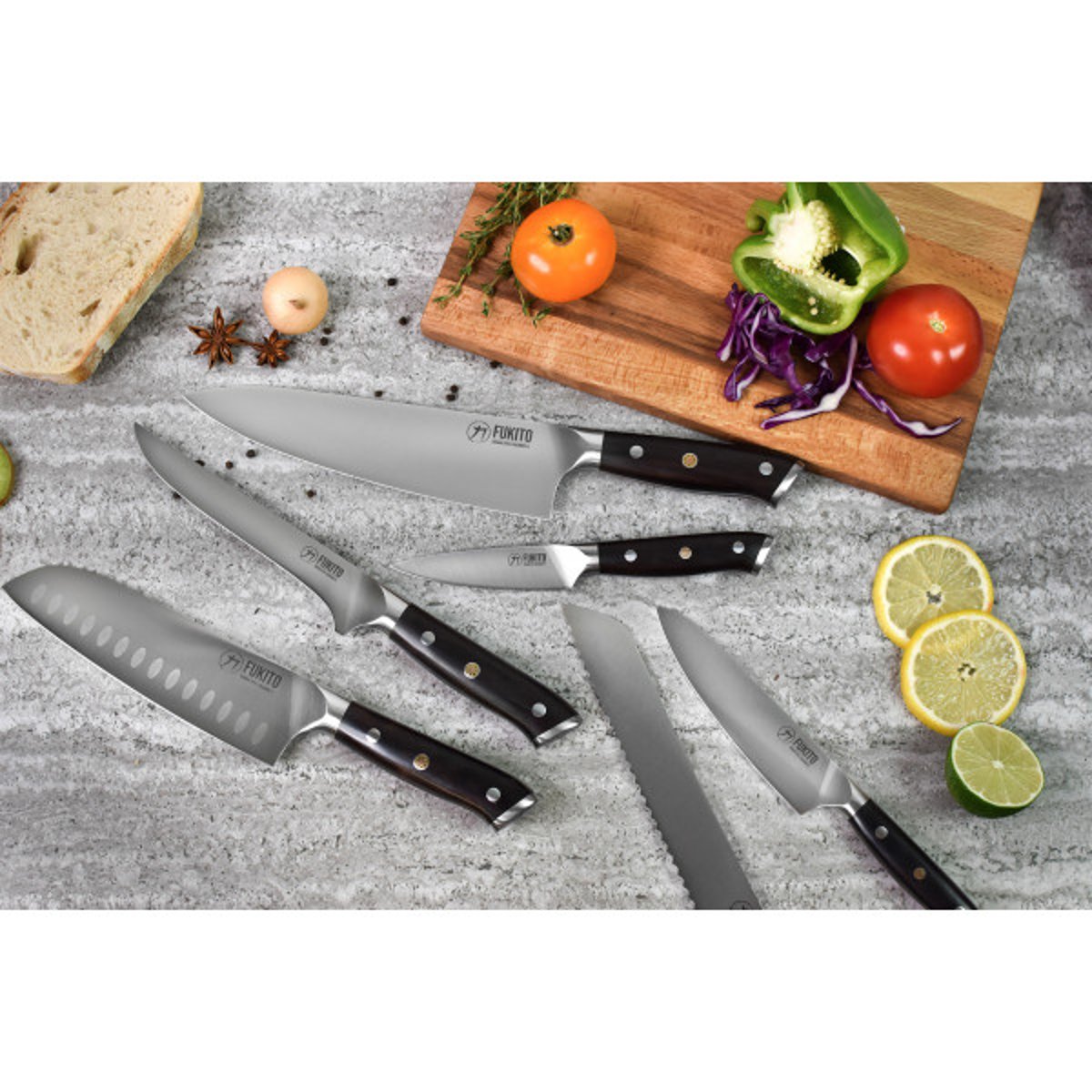 Couteau Ebene X50 modèle santoku 18cm v002237, FUKITO
