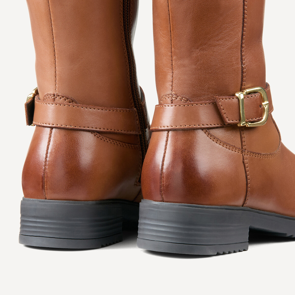 Botas de piel con cremallera estilo jinete camel, LA REDOUTE COLLECTIONS