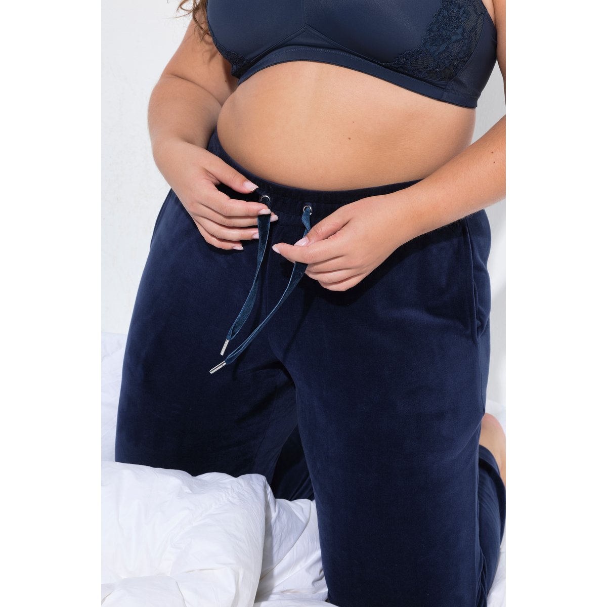 Pantalon homewear, velours ras bleu nuit, ULLA POPKEN