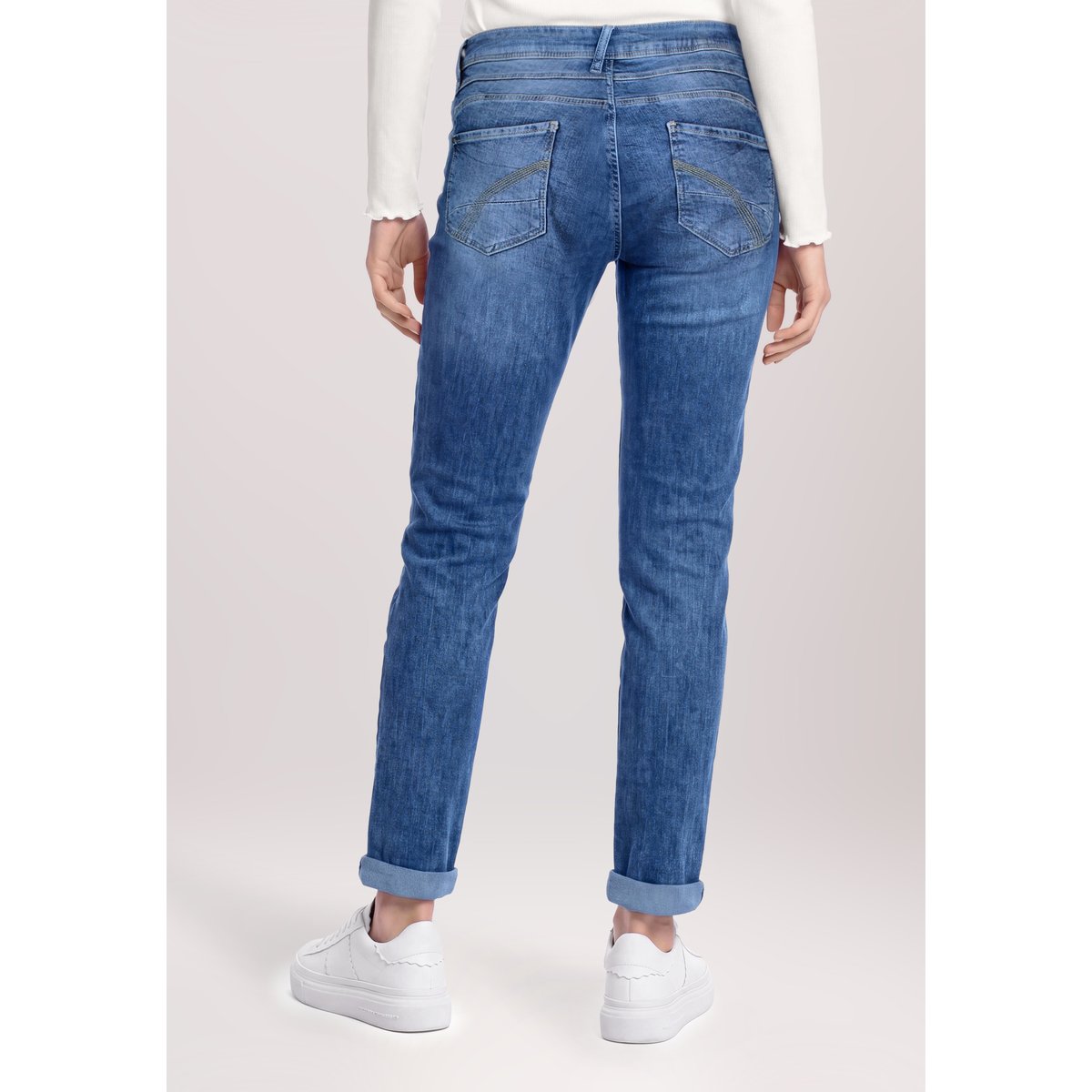 Pantalon Boyfriend à rivets bleu, CARTOON