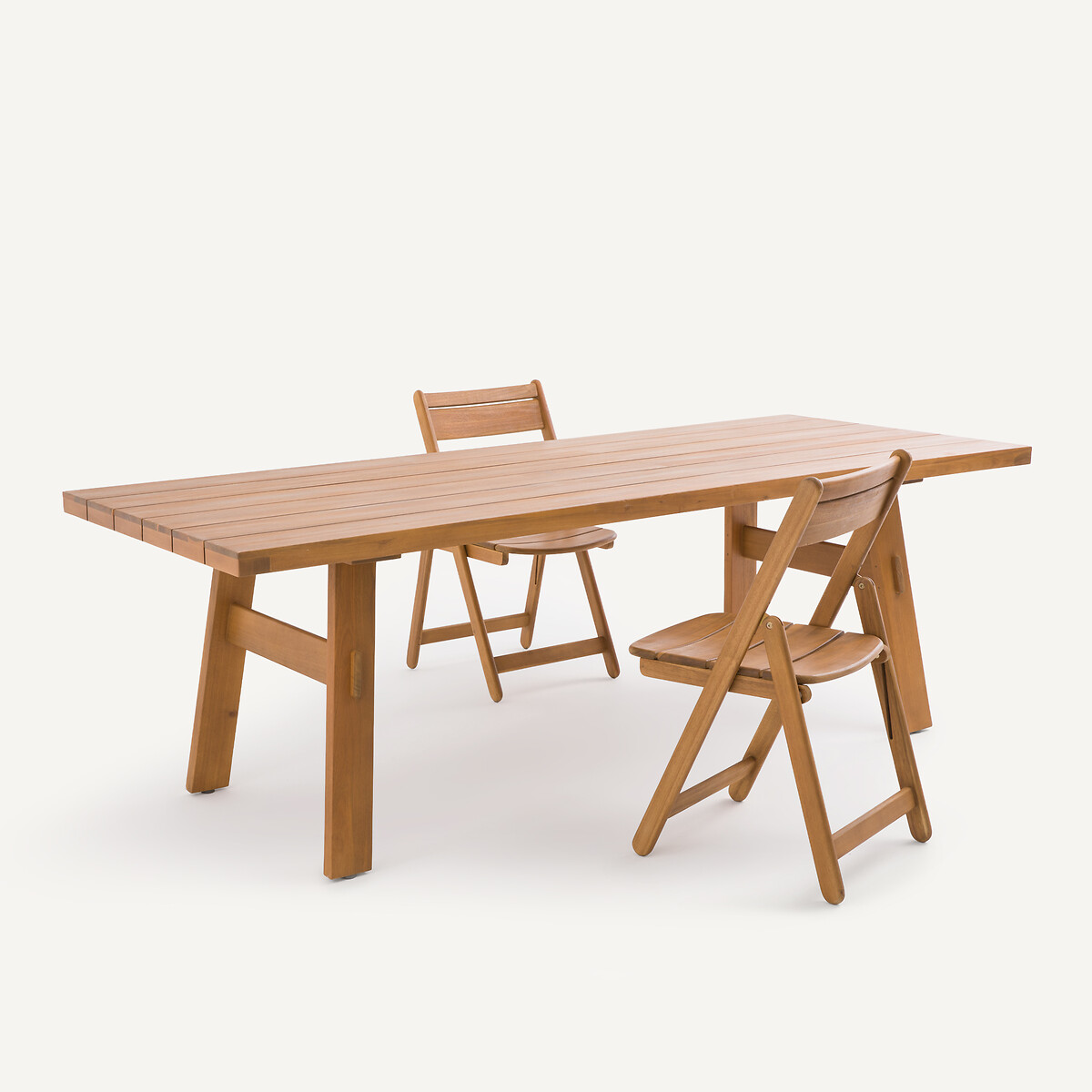 Lot de 2 chaises de jardin pliantes, en acacia massif, RIPLI naturel, AM.PM
