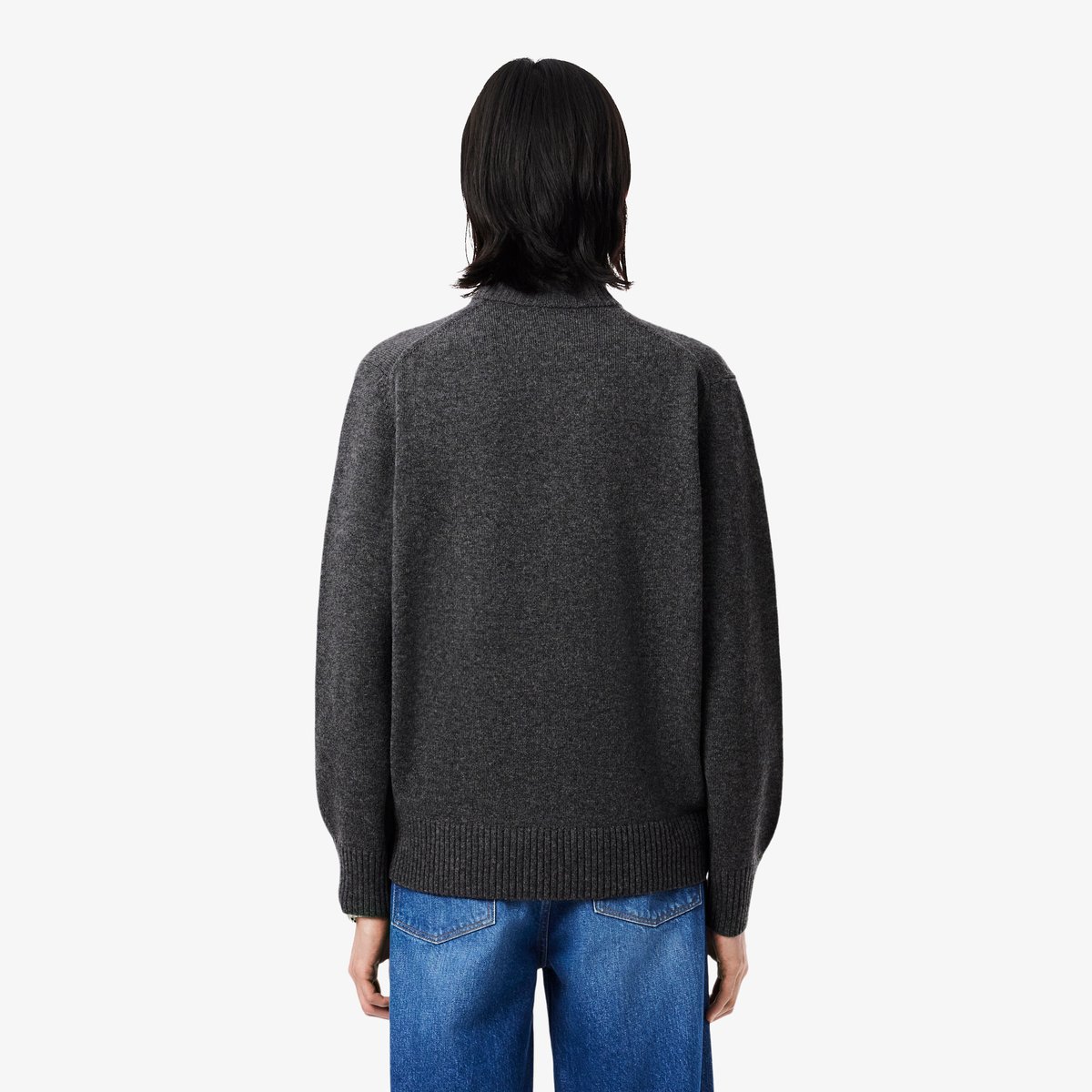 Pull zippé uni col montant laine gris-050, LACOSTE