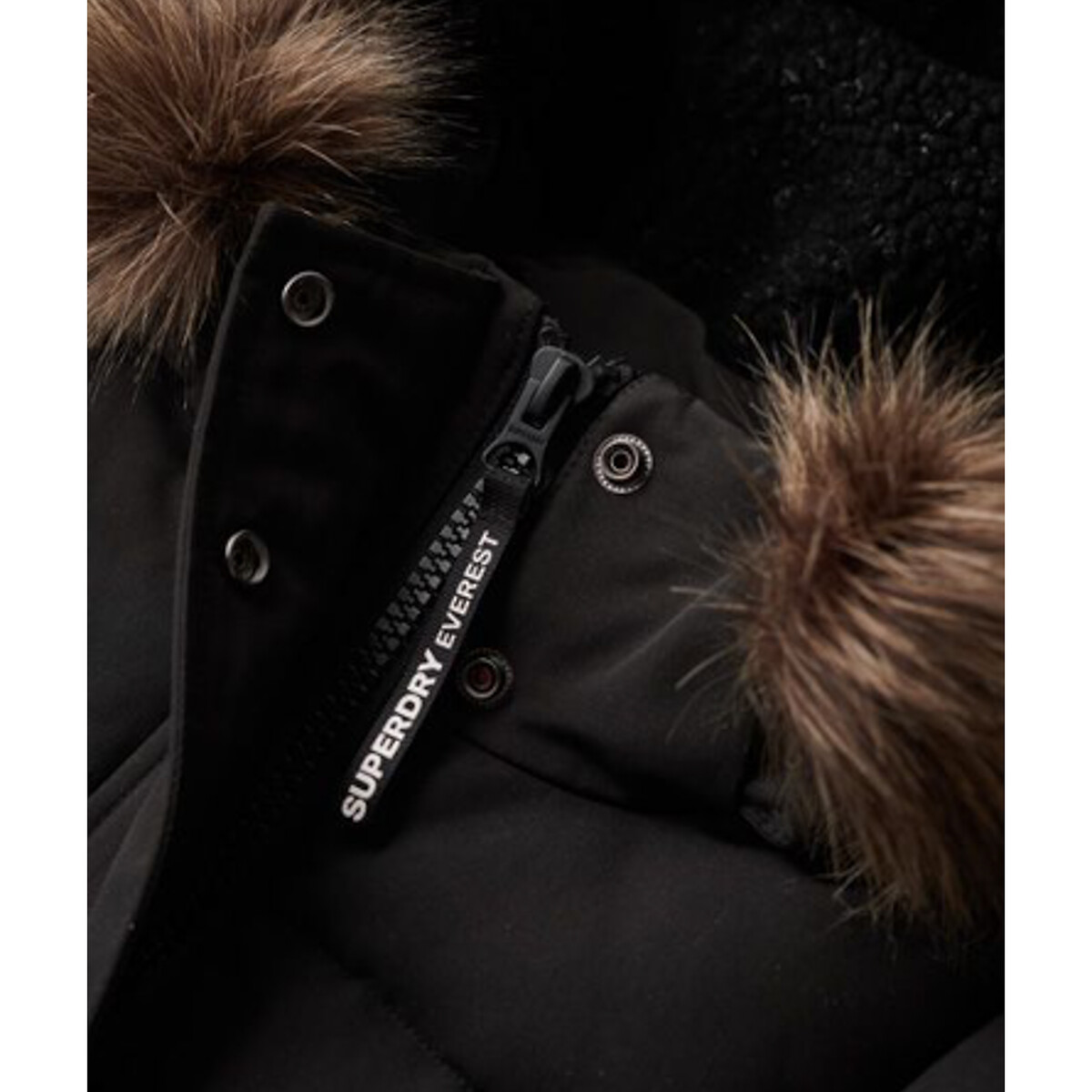 Doudoune Everest longue à capuche noir, SUPERDRY
