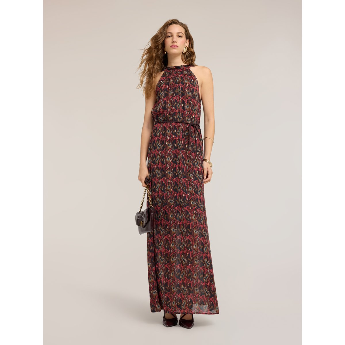 Robe longue imprimée rouge, MOTIVI
