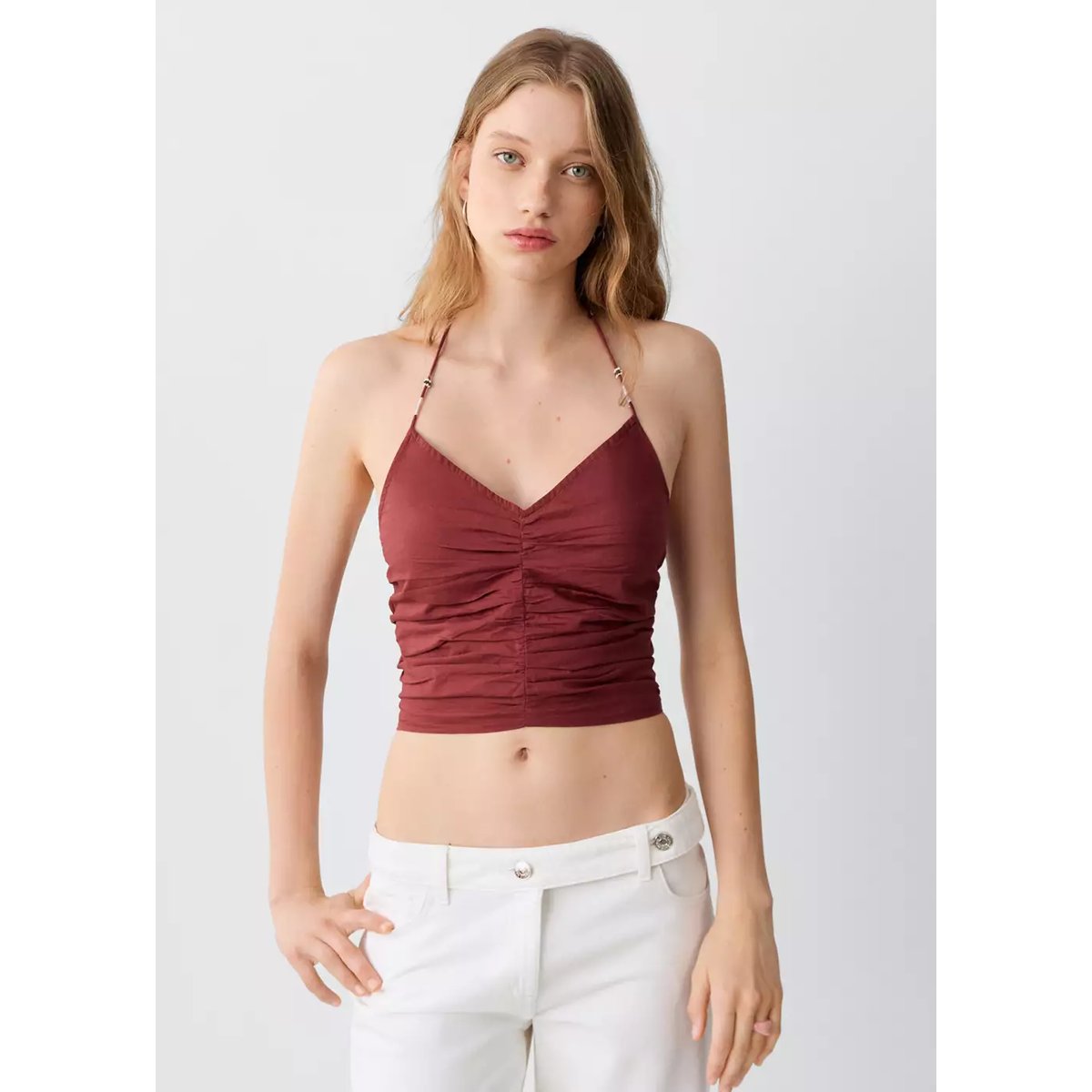 Top coton froncé orange brûlé, MANGO TEEN