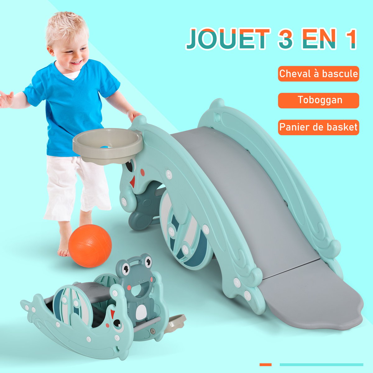 Cheval à bascule pour enfants Plastique Vert bleu, HOMCOM
