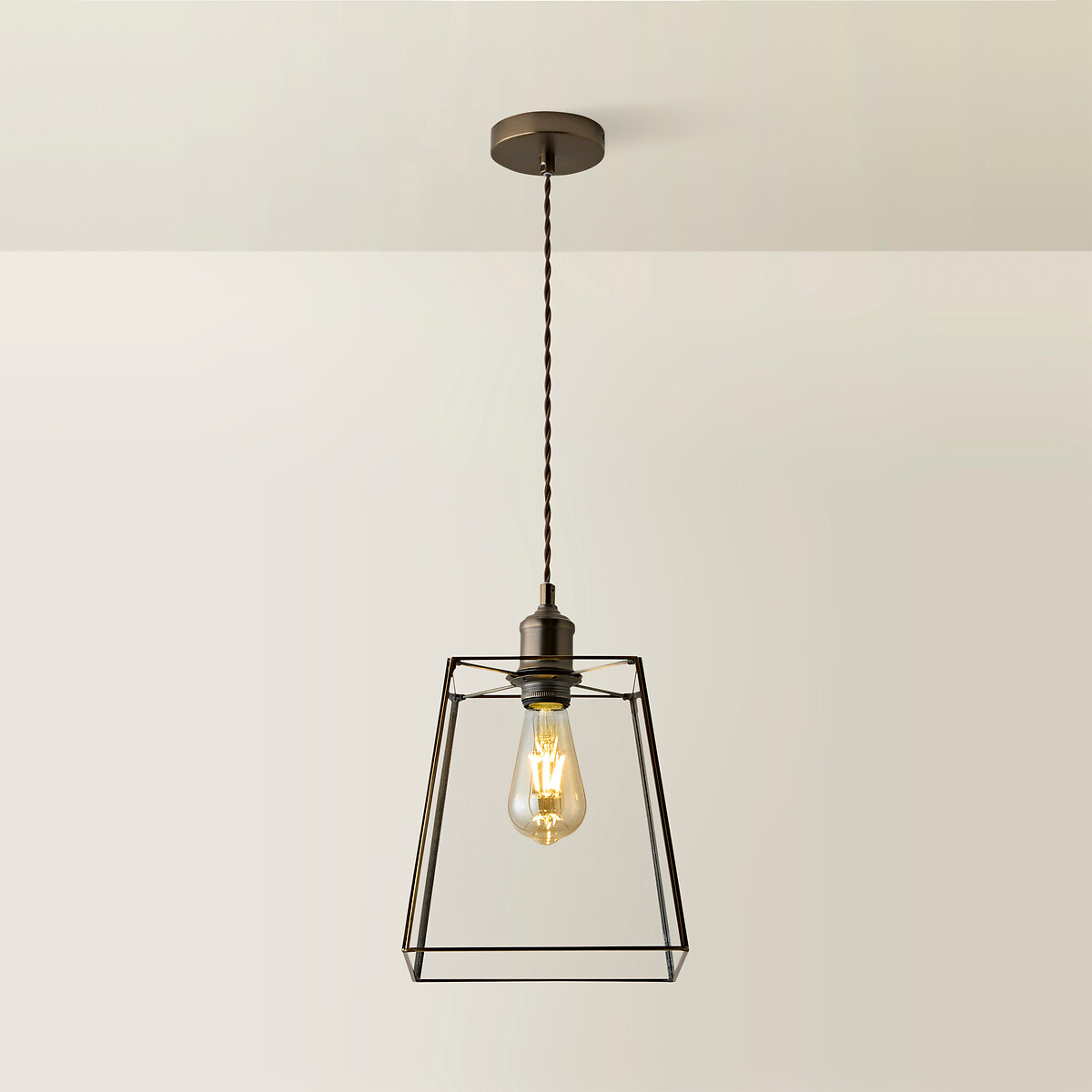 Sylvia Glass Lantern Pendant Light in Antique Brass transparent, SO'HOME