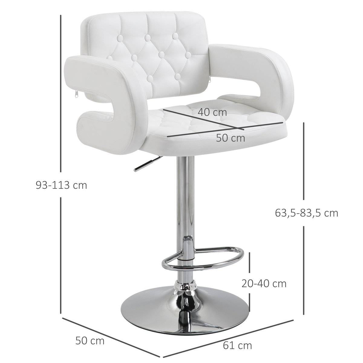 Tabouret de bar Revêtement synthétique Blanc blanc, HOMCOM
