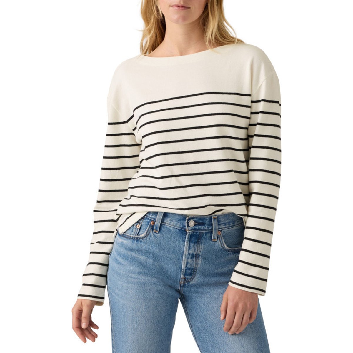 T-shirt en coton écru coupe droite pourvu d'un motif à rayures écru, LEVI'S